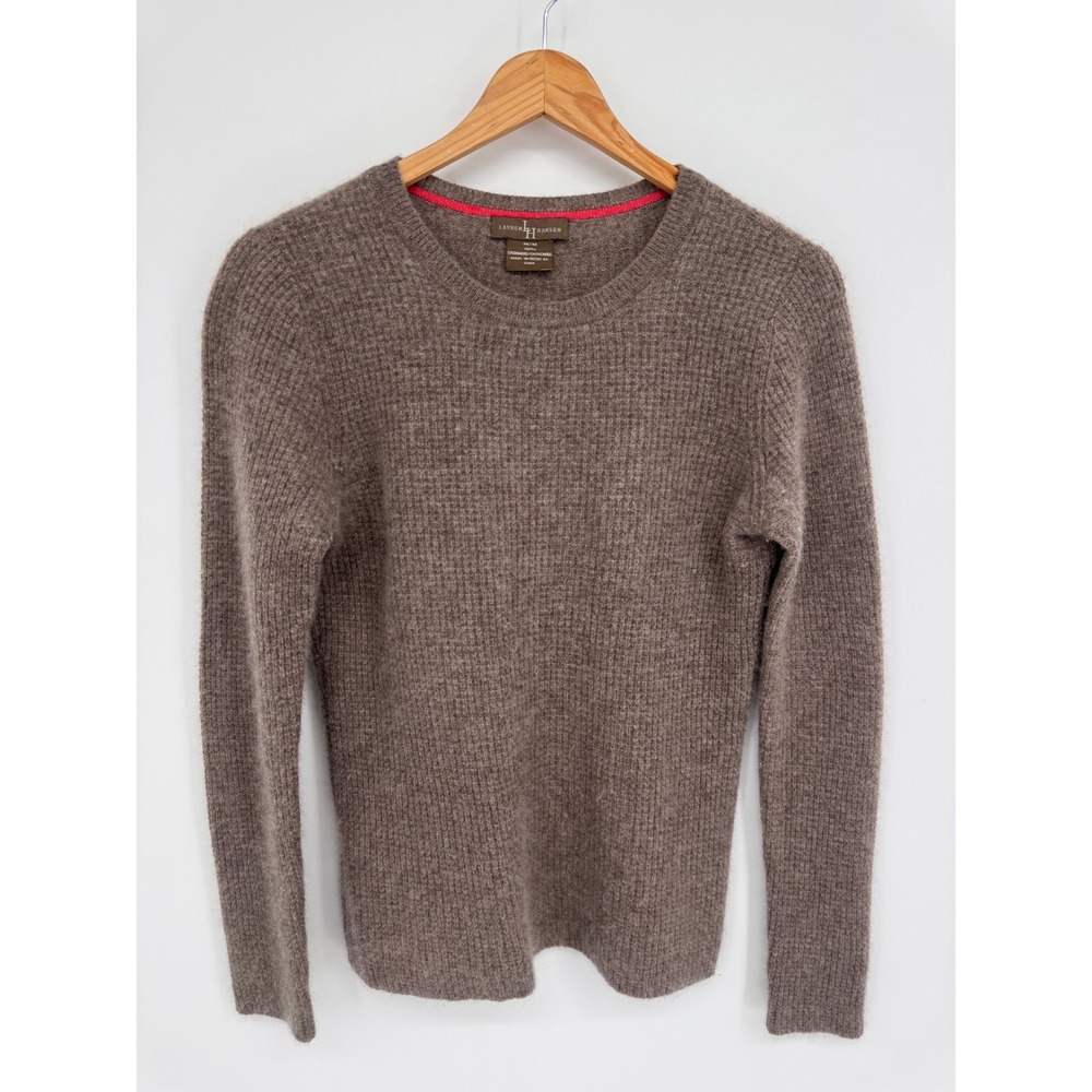 Lauren Hansen Cashmere Sweater Women M Waffle Knit Quiet Luxury 100% Cashmere